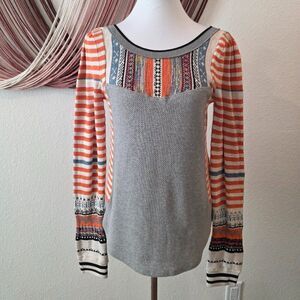 Free People Multicolor Striped Crew Neck Sweater